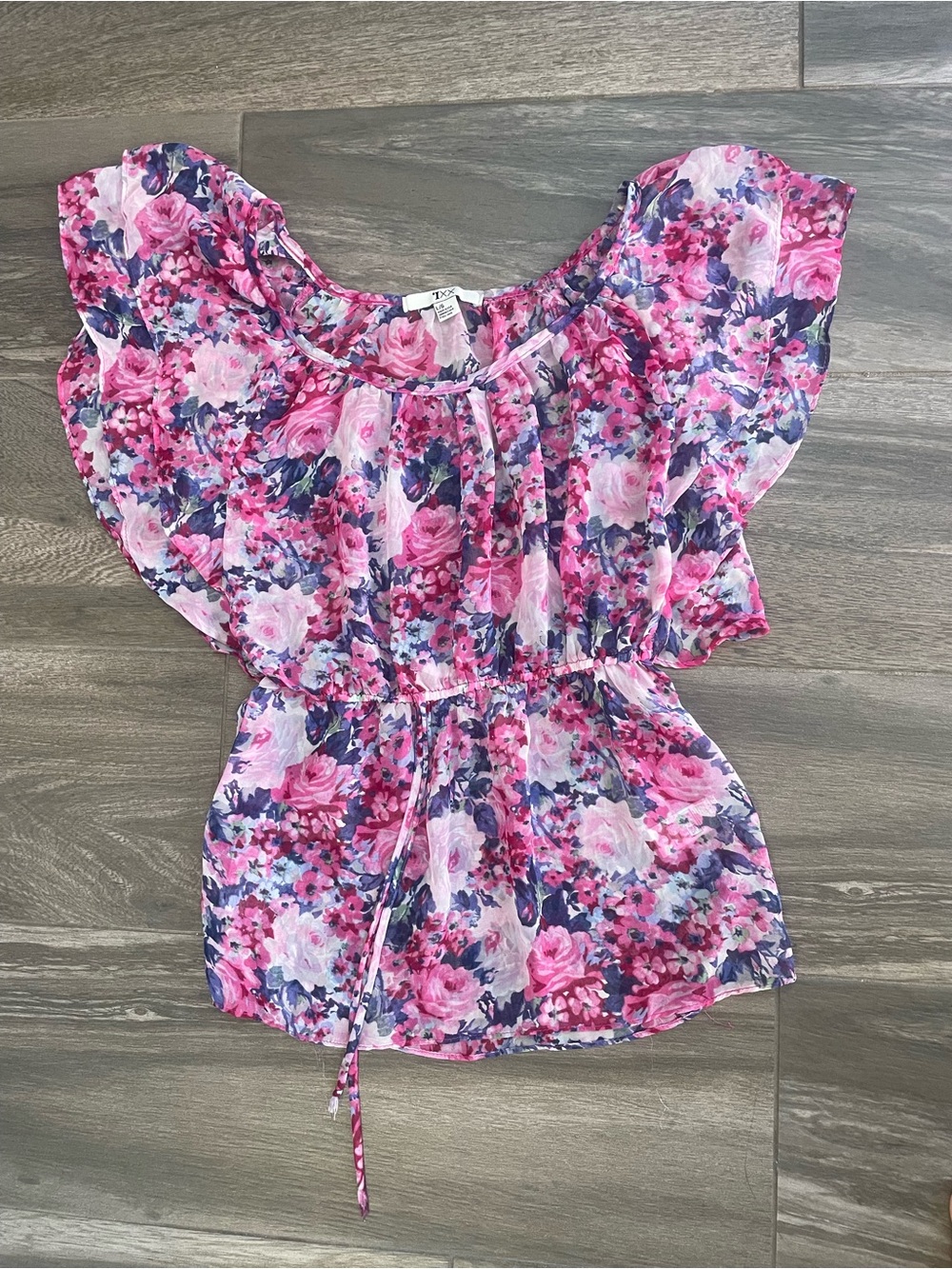 Forever 21 Pink Floral Ruffle Sleeve Blouse